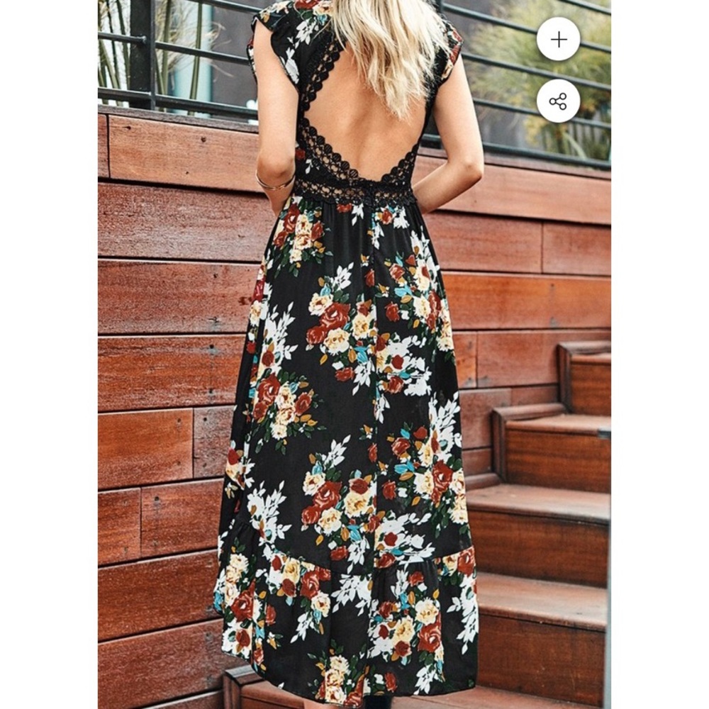 Cupshe Black floral open back dress